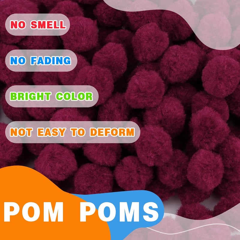 MORFEN 150 Pieces Pom Poms, 1 Inch Dark Red Craft Pom Poms, Fuzzy Pompom Puff Balls, Small Pom Pom Balls for DIY Arts, Crafts Projects, Home Decorations - Image 4